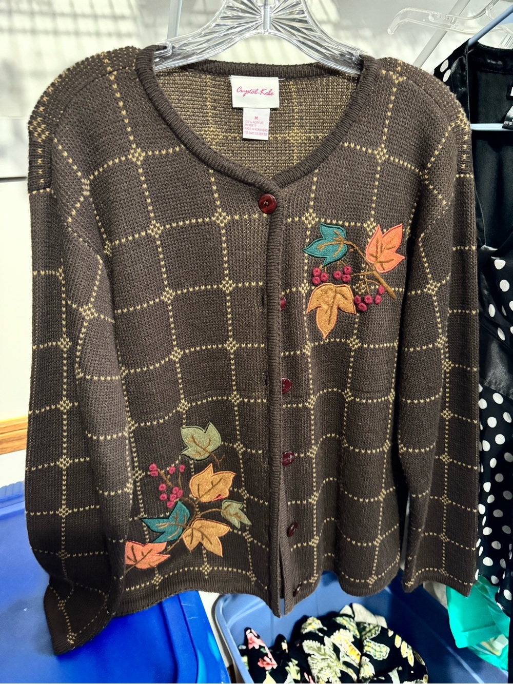 Vintage Krystal Kobe brown knit autumn leaf cardigan - like new